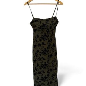 RIHOAS Olive Green and Black Floral Dress